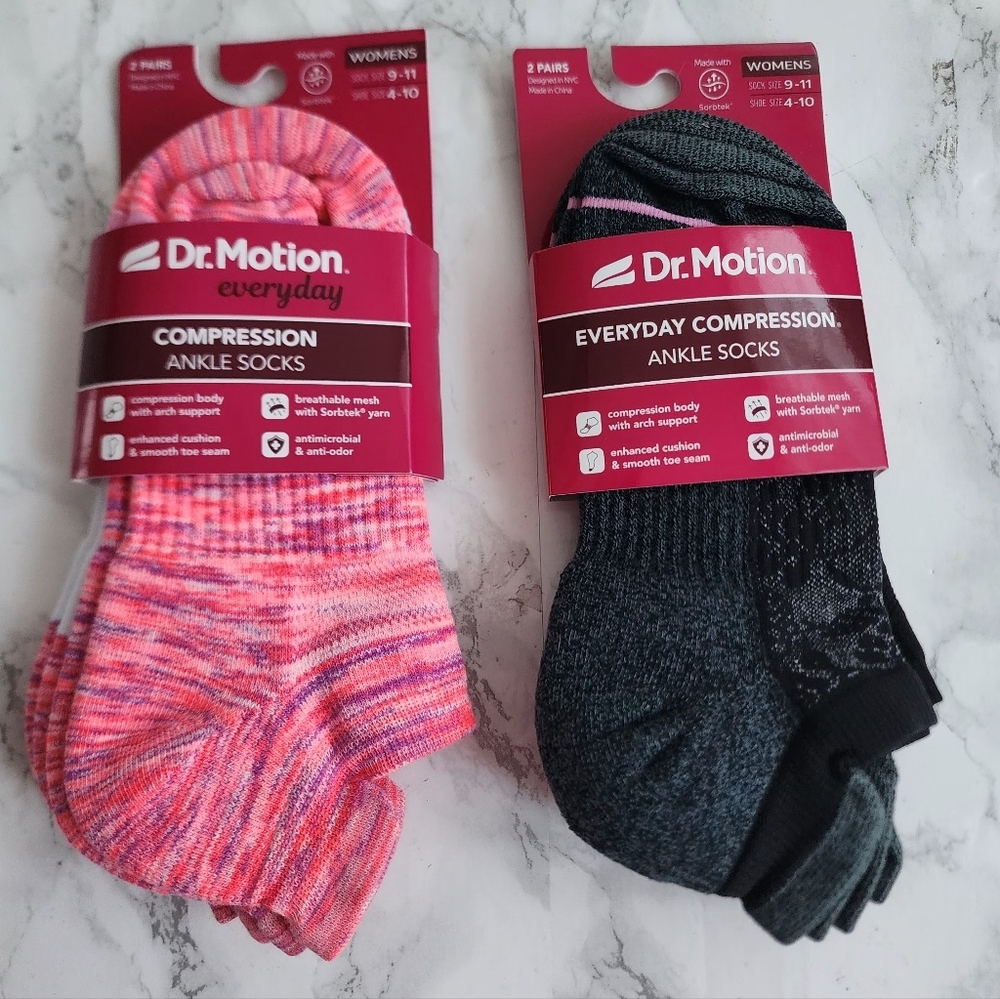 Dr. Motion Compression Ankle Socks 4 Pairs Size Socks 9–11 Shoe 4-10